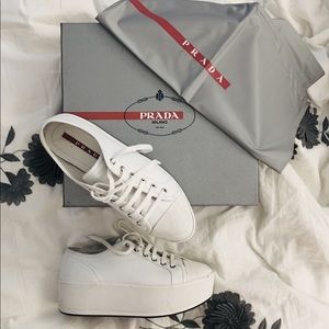 Prada SALE! white leather platform sneakers